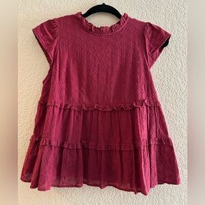 Cranberry Eyelet Lace Baby Doll Blouse Size M
